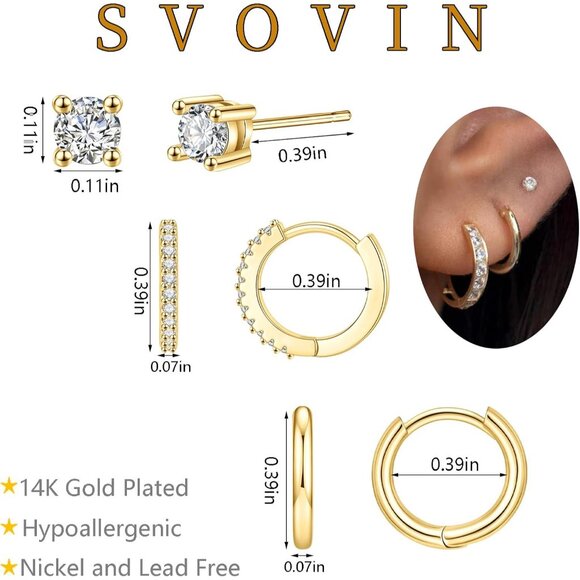 Dainty Gold Earrings for Women 14k Gold Plated Stackable Huggie Earrings Set - Picture 2 of 7